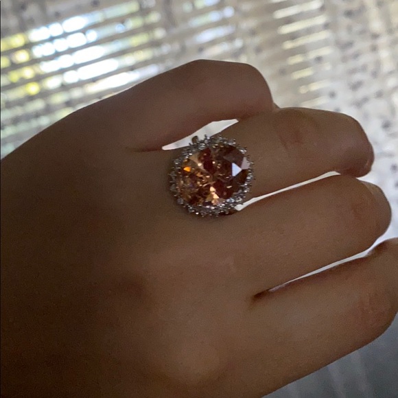 Gorgeous Huge 925 Silver Ring Champagne Crystal - Picture 14 of 15